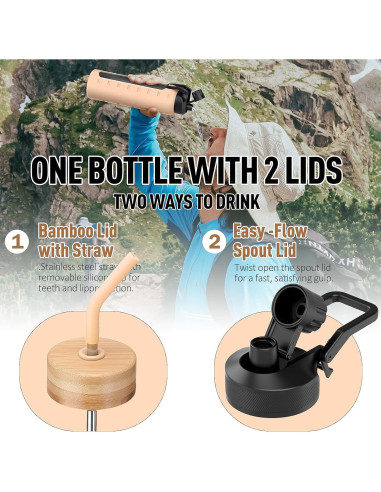 Botella de Agua de Vidrio 32oz NOLOGLAZIC con 2 Tapas y Soporte