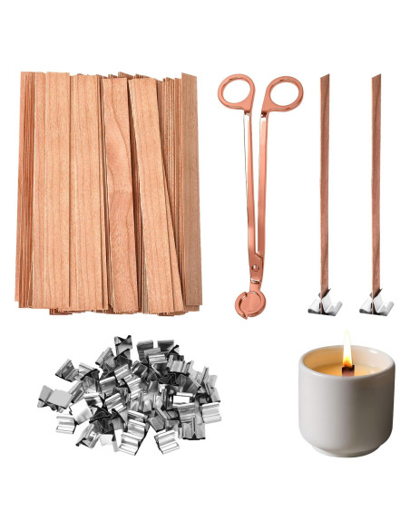 Kit de Fabricación de Velas GENZYRE - 100 Mechas de Madera y Cortador Kit de Fabricación de Velas GENZYRE - 100 Mechas de Madera y Cortador