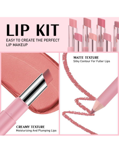 Kit de Labios 2 en 1 CAKAILA Mate Marrón Nude - Lápiz Labial y Delineador