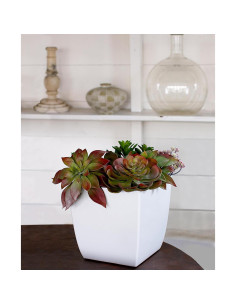 Maceta Cuadrada Autorriego HC Companies 25.4 cm Blanco Mate - 2 Pzas 2