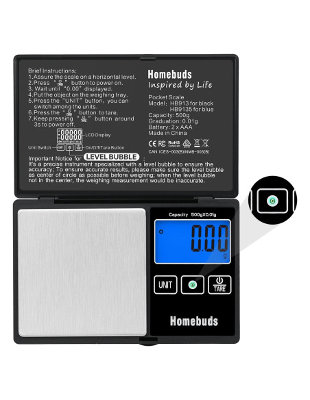 Báscula Digital de Gramos HomeBuds 500g Alta Precisión 0.01g Báscula Digital de Gramos HomeBuds 500g Alta Precisión 0.01g