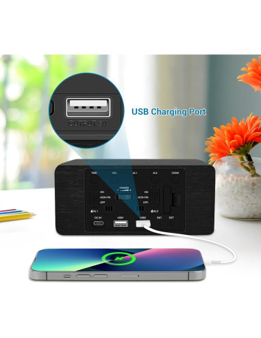 Reloj Despertador Digital URAYCO de Madera con Cargador 10W