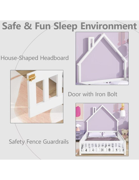 Cama Montessori Completa TURRIDU Blanca con Barandillas y Puerta Cama Montessori Completa TURRIDU Blanca con Barandillas y Puerta