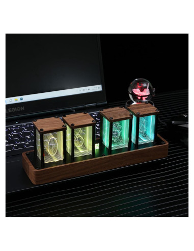 Reloj despertador Nixie Phinicco de nogal RGB 25.4x10.16cm