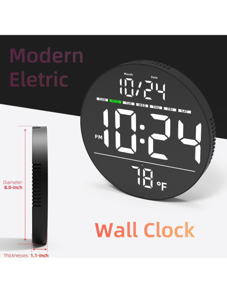 Reloj de Pared Digital XUANZIT 8" LED Auto-Brillo Temperatura Reloj de Pared Digital XUANZIT 8" LED Auto-Brillo Temperatura