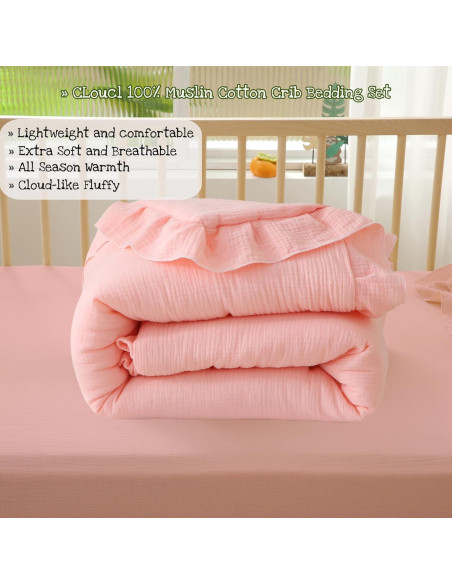 Juego de Ropa de Cuna CLoucl 3 Piezas Algodón Rosa Juego de Ropa de Cuna CLoucl 3 Piezas Algodón Rosa