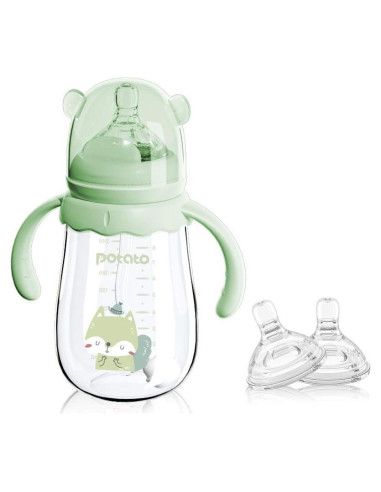 Botella de vidrio POTATO 240 ml anti-cólicos verde