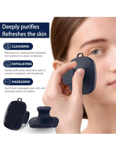 Juego de 3 Cepillos de Baño QiaKeoo - Silicona Exfoliante Azul