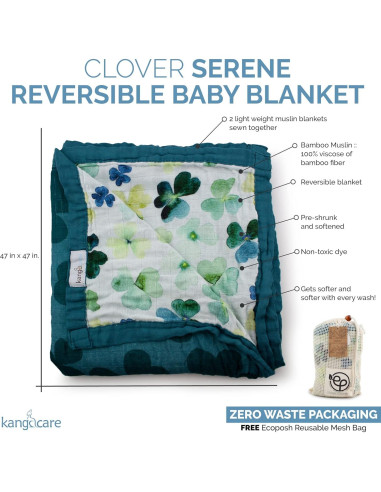 Manta Reversible Kanga Care Serene 120x120 cm Viscosa Bambú