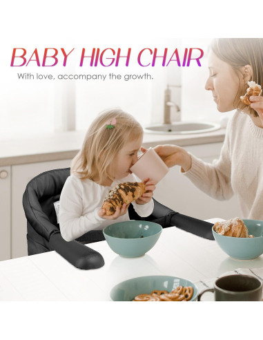 Silla Alta Plegable Portátil para Bebés 6-36 Meses - Negro