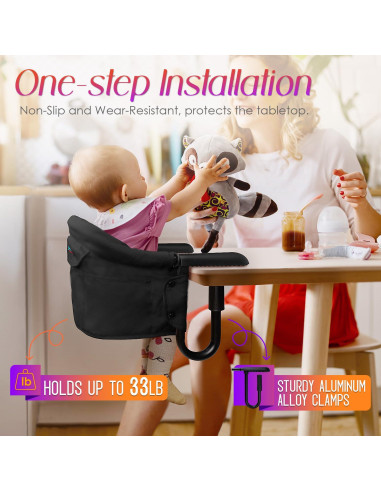 Silla Alta Plegable Portátil para Bebés 6-36 Meses - Negro