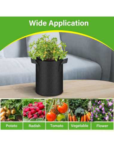Bolsas de Cultivo No Tejidas HealSmart 6-Pack 3.8L Negro