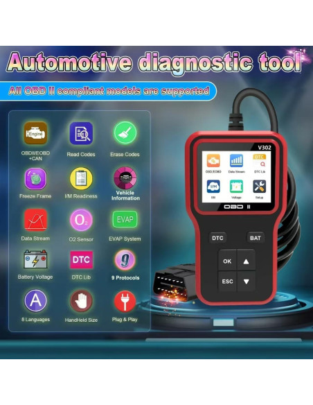 Herramienta de Diagnóstico OBD2 SKYOEM V302 con Pantalla 2.8" Herramienta de Diagnóstico OBD2 SKYOEM V302 con Pantalla 2.8"