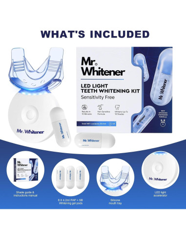 Kit de Blanqueamiento Dental LED Mr.Whitener - 8 Recargas 33.6ml