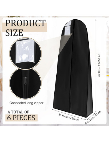 Bolsas para Vestidos de Novia Windyun 6 Piezas 180x80 cm Negro