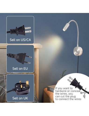 Luz de Lectura de Pared LED WisHomee Regulable con USB