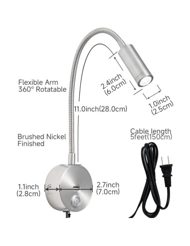 Luz de Lectura de Pared LED WisHomee Regulable con USB