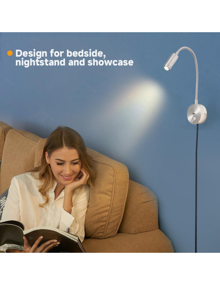 Luz de Lectura de Pared LED WisHomee Regulable con USB Luz de Lectura de Pared LED WisHomee Regulable con USB