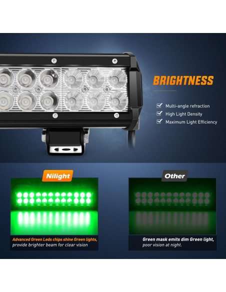Barra de Luz LED Nilight 30cm 72W Verde IP67 para Off Road Barra de Luz LED Nilight 30cm 72W Verde IP67 para Off Road