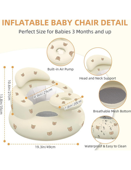 Silla Inflable para Bebés DDTPDE con Bandeja y Soporte Oso Silla Inflable para Bebés DDTPDE con Bandeja y Soporte Oso