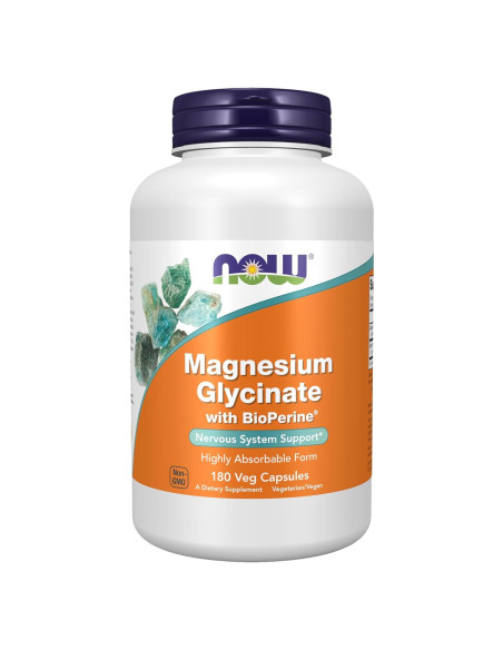 Glicinato de Magnesio NOW 180 Cápsulas Veganas con BioPerine Glicinato de Magnesio NOW 180 Cápsulas Veganas con BioPerine