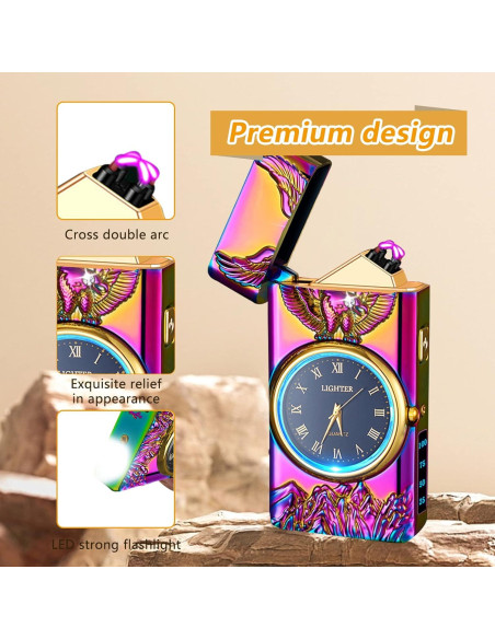 Encendedor eléctrico recargable TIKIUKI con reloj LED multicolor Encendedor eléctrico recargable TIKIUKI con reloj LED multicolor