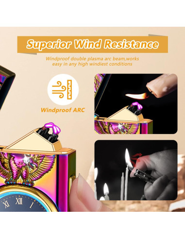 Encendedor eléctrico recargable TIKIUKI con reloj LED multicolor