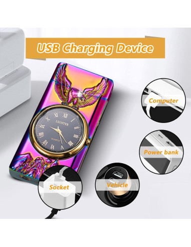 Encendedor eléctrico recargable TIKIUKI con reloj LED multicolor