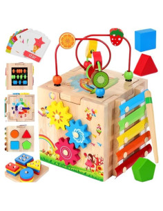 Cubo de Actividad de Madera 8 en 1 Batlofty - Juguete Educativo