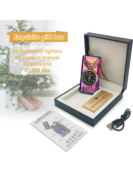 Encendedor eléctrico recargable TIKIUKI con reloj LED multicolor Encendedor eléctrico recargable TIKIUKI con reloj LED multicolor