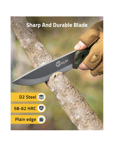 Cuchillo Fijo CVLIFE D2 Verde 25.7 cm con Funda