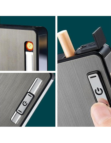 Estuche para Cigarrillos con Encendedor Eléctrico USB Negro