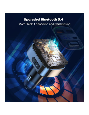 Transmisor FM Bluetooth 5.4 Cargador USB 54W Manos Libres