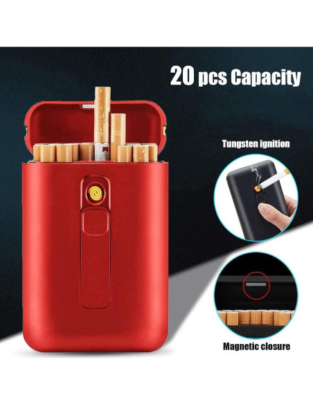 Estuche para Cigarrillos con Encendedor Eléctrico Rojo 2 en 1 Estuche para Cigarrillos con Encendedor Eléctrico Rojo 2 en 1