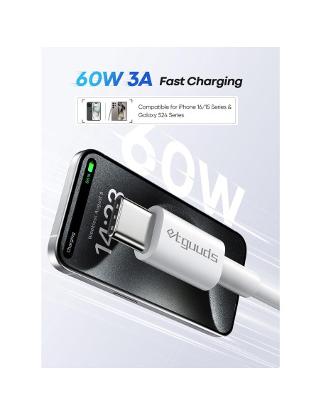 Cable USB C a USB C 3m etguuds Carga Rápida 60W 2Pack Cable USB C a USB C 3m etguuds Carga Rápida 60W 2Pack