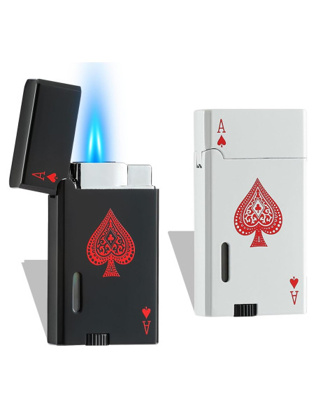 Encendedor de Butano CFTGET Doble Llama Recargable Negro/Blanco Encendedor de Butano CFTGET Doble Llama Recargable Negro/Blanco