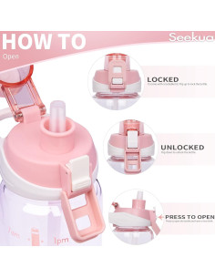 Botella de Agua de Vidrio Seekua 32 oz Rosa con Pajilla 2