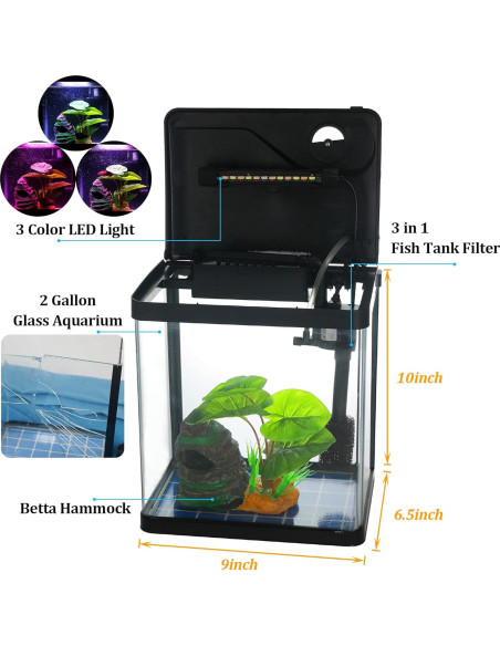 Acuario de Vidrio Autolimpiante Coospider 7.57L con Luz LED Acuario de Vidrio Autolimpiante Coospider 7.57L con Luz LED