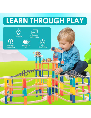 Juego de Pistas de Tren de Madera UDEAS 120 Piezas 101 cm