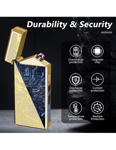 Encendedor Eléctrico Recargable TIKIUKI Dragón Dorado a Prueba de Viento