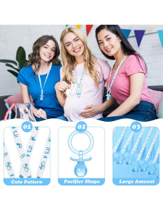 Collar de Chupetes Acrílicos Baby Shower 36 Piezas Azul Blanco 2