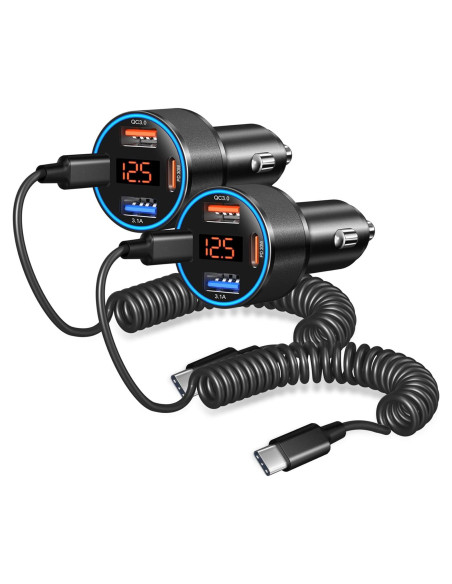 Cargador de coche Bangfun 65W 4 puertos USB-C con voltímetro Cargador de coche Bangfun 65W 4 puertos USB-C con voltímetro