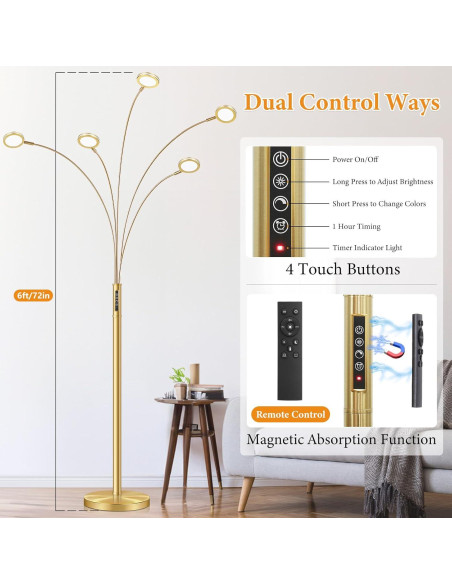 Lámpara de Pie LED Dimmable Dorada 2250LM con Control Remoto Lámpara de Pie LED Dimmable Dorada 2250LM con Control Remoto