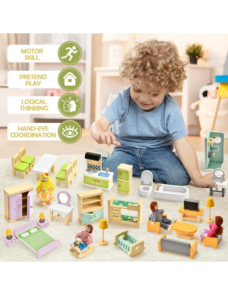 Juego de Muebles de Casa de Muñecas Toyssa 36 Piezas Colorido Juego de Muebles de Casa de Muñecas Toyssa 36 Piezas Colorido