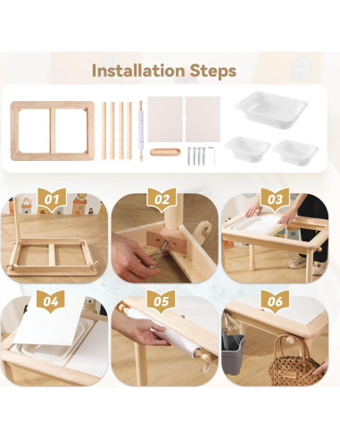 Mesa Sensorial Montessori IEATFO - Madera de Caucho Ajustable