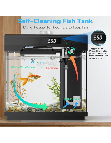 AQQA Kit Acuario 14 L con Filtro y Luz LED 7 Colores