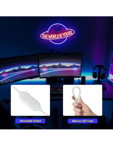 Luz Neón LED El Mundo Es Tuyo Fyle 43x27 cm Dimmable