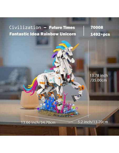 JMBricklayer Unicornio Arcoíris 1492 Piezas con Luz 70008 JMBricklayer Unicornio Arcoíris 1492 Piezas con Luz 70008