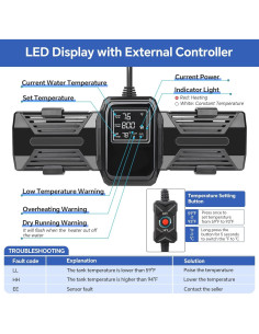 Calentador de Acuario Hygger 1000W Sumergible con Pantalla LED 2