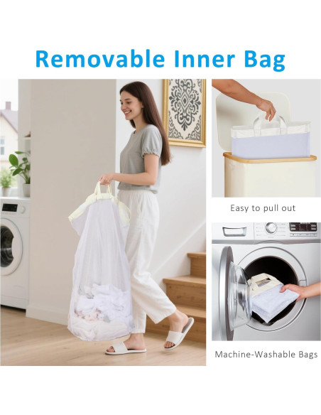 Cesta de Lavandería Efluky 100L con Tapa y Asas de Bambú Cesta de Lavandería Efluky 100L con Tapa y Asas de Bambú
